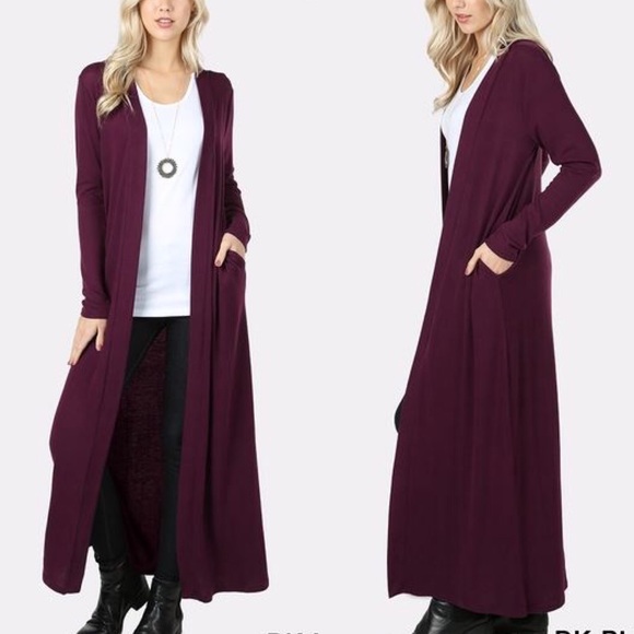 Zenana Outfitters Sweaters - Last size Large! Maxi Length Cardigan Plum